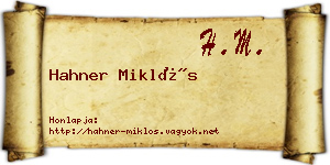 Hahner Miklós névjegykártya